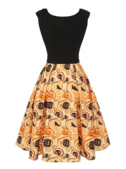 Black & Yellow 1950s Pumpkin Bat Spider Dress 10 Black & Yellow 1950s Pumpkin Bat Spider Dress -Candi Clothing Shop SCHL000029 3