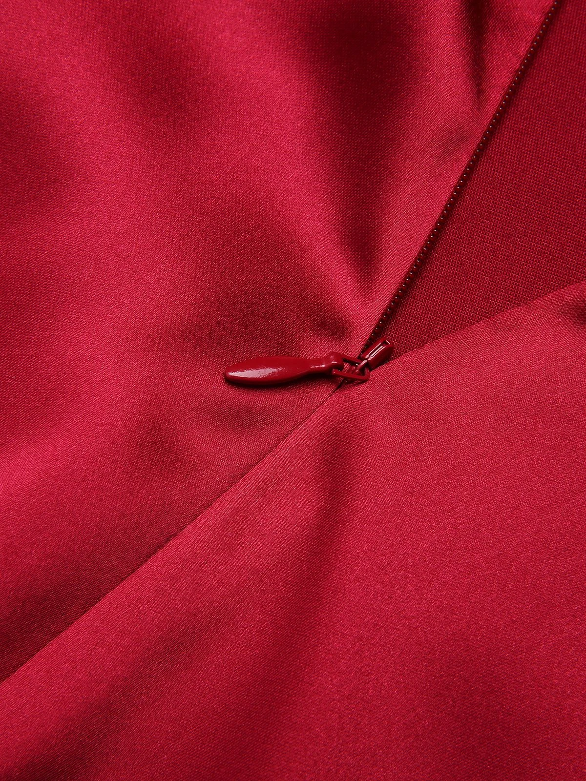 Deep Red 1930s Solid Bow Decor Fishtail Dress 7 Deep Red 1930s Solid Bow Decor Fishtail Dress - Image 7