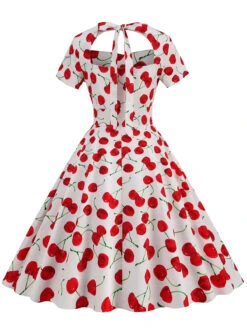 1950s Cherry Sweetheart Short Sleeve Lace Up Dress 17 1950s Cherry Sweetheart Short Sleeve Lace Up Dress -Candi Clothing Shop SCHL000113 W 3