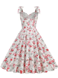 1950s Floral Lace-Up Shoulder V-Neck Swing Dress 37 1950s Floral Lace-Up Shoulder V-Neck Swing Dress -Candi Clothing Shop SCHL000114 W 3