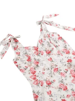 1950s Floral Lace-Up Shoulder V-Neck Swing Dress 38 1950s Floral Lace-Up Shoulder V-Neck Swing Dress -Candi Clothing Shop SCHL000114 W 4