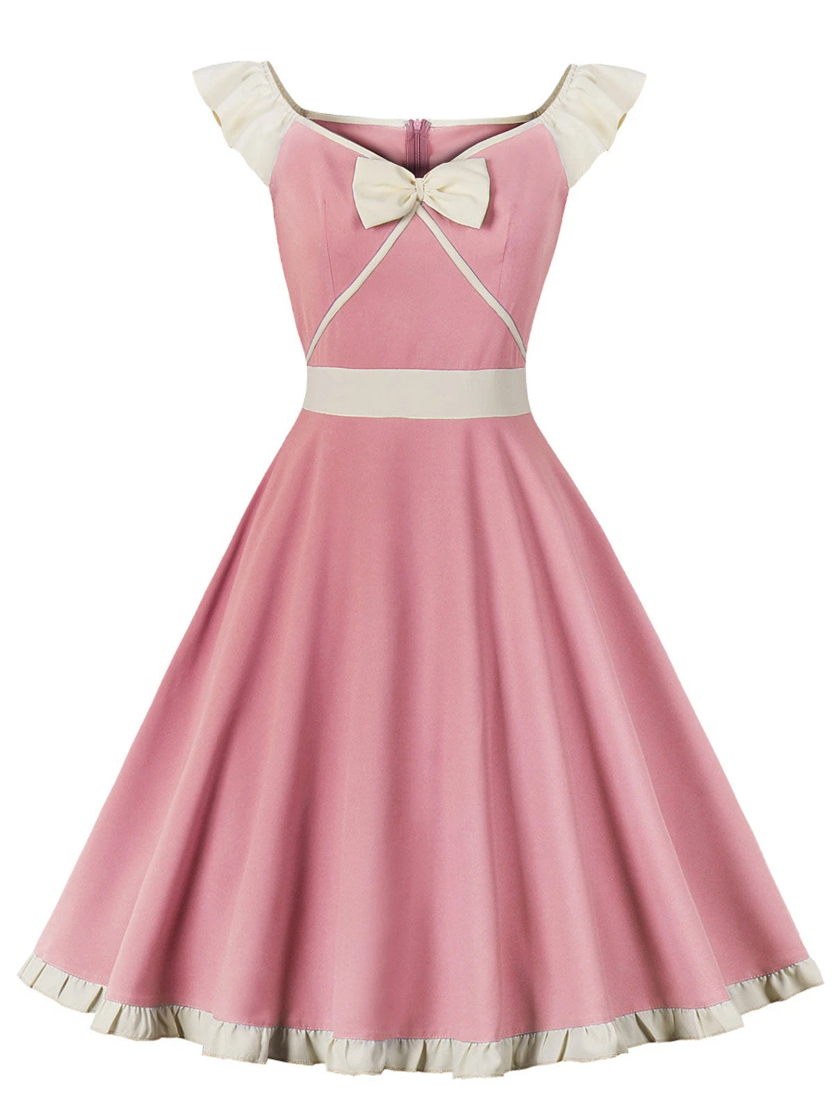 Pink 1950s Sweetheart Collar Bow Swing Dress 2 Pink 1950s Sweetheart Collar Bow Swing Dress - Image 2