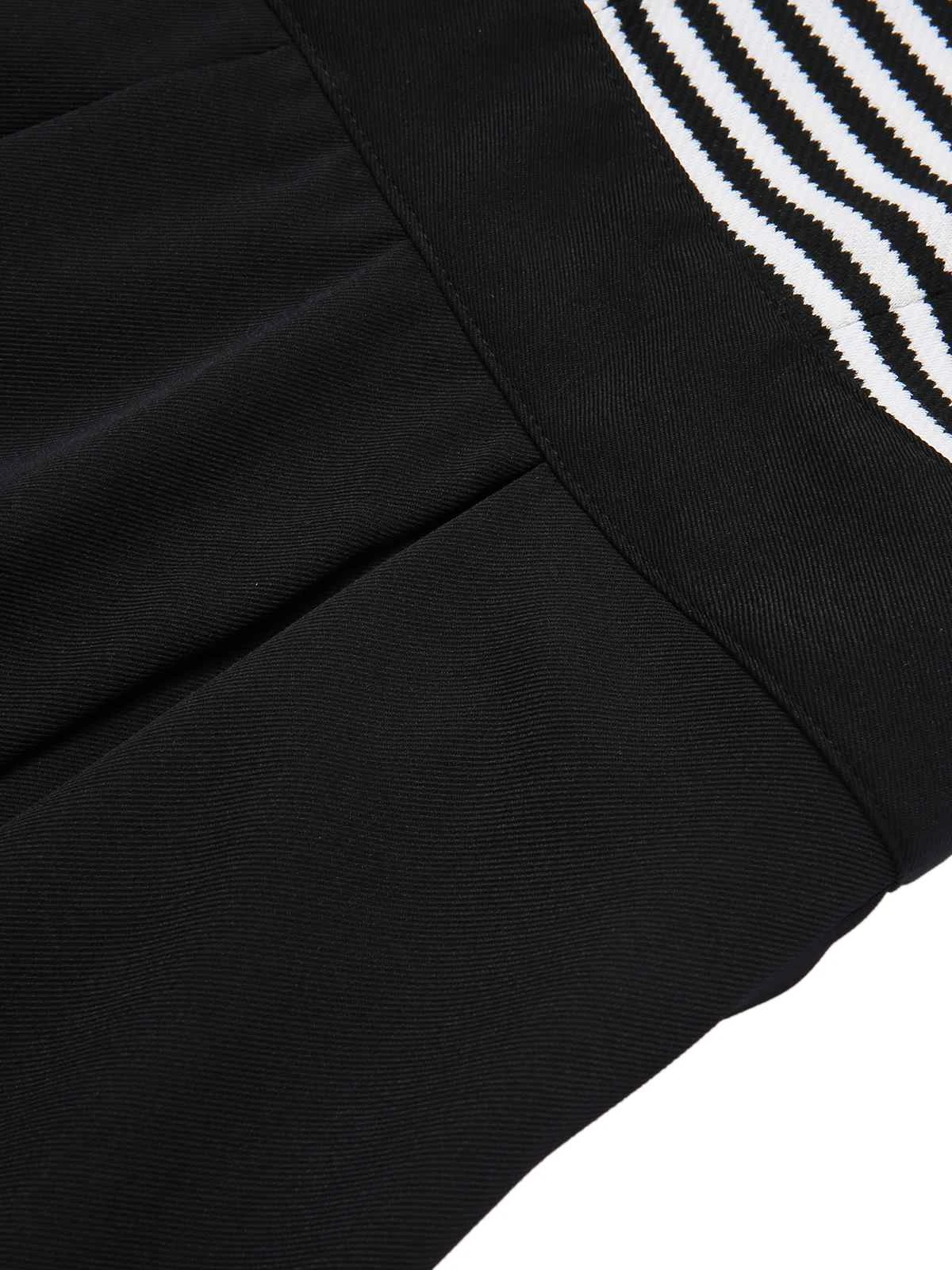 Black 1950s Stripe Lapel Halter Patchwork Dress 6 Black 1950s Stripe Lapel Halter Patchwork Dress - Image 6