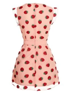 Pink 1960s Strawberry Mesh Mini Dress -Candi Clothing Shop SCHL000179 3 compressed