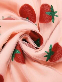 Pink 1960s Strawberry Mesh Mini Dress -Candi Clothing Shop SCHL000179 4 compressed