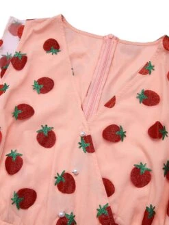 Pink 1960s Strawberry Mesh Mini Dress -Candi Clothing Shop SCHL000179 6 compressed