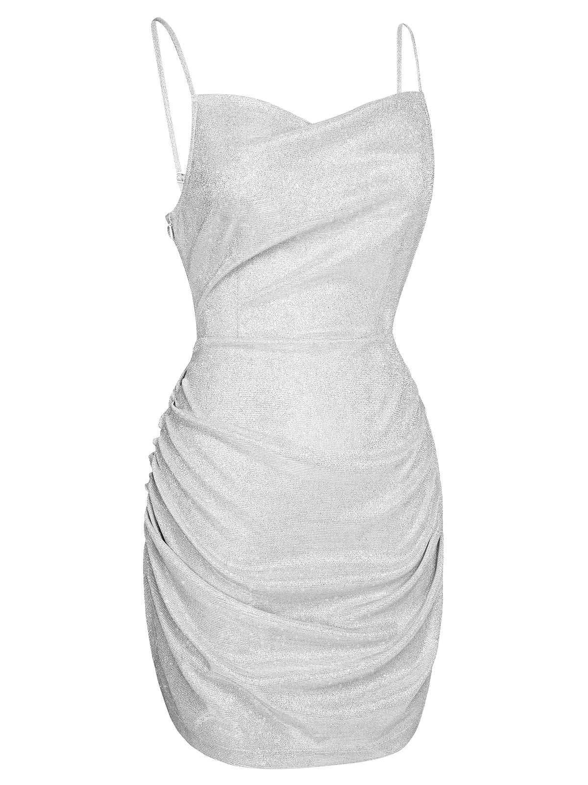 Silver 1960s Spaghetti Strap Sparkling Mini Dress 3 Silver 1960s Spaghetti Strap Sparkling Mini Dress - Image 3