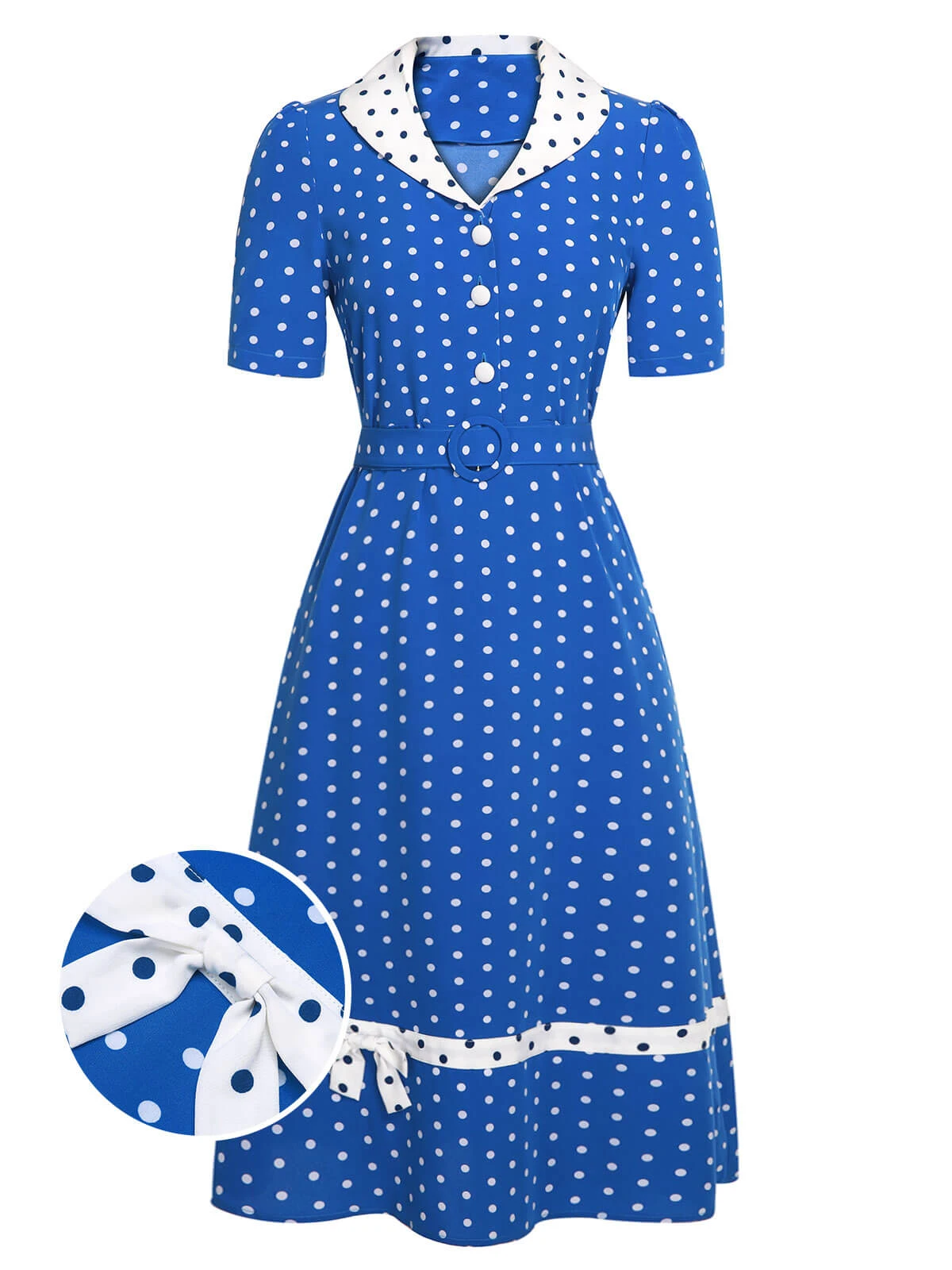 Blue & White 1940s Polka Dot Lapel Dress 1 Blue & White 1940s Polka Dot Lapel Dress
