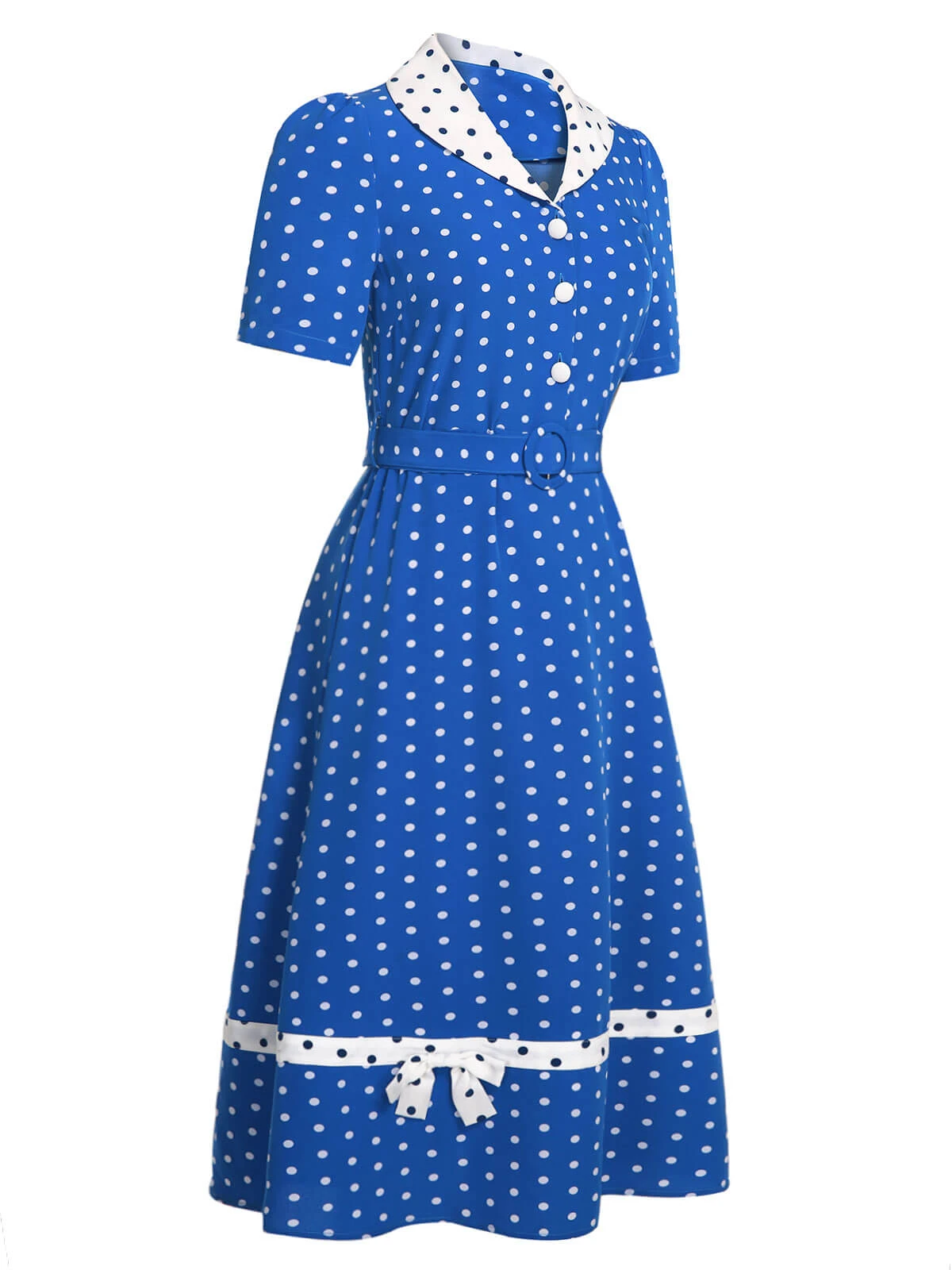 Blue & White 1940s Polka Dot Lapel Dress 3 Blue & White 1940s Polka Dot Lapel Dress - Image 3