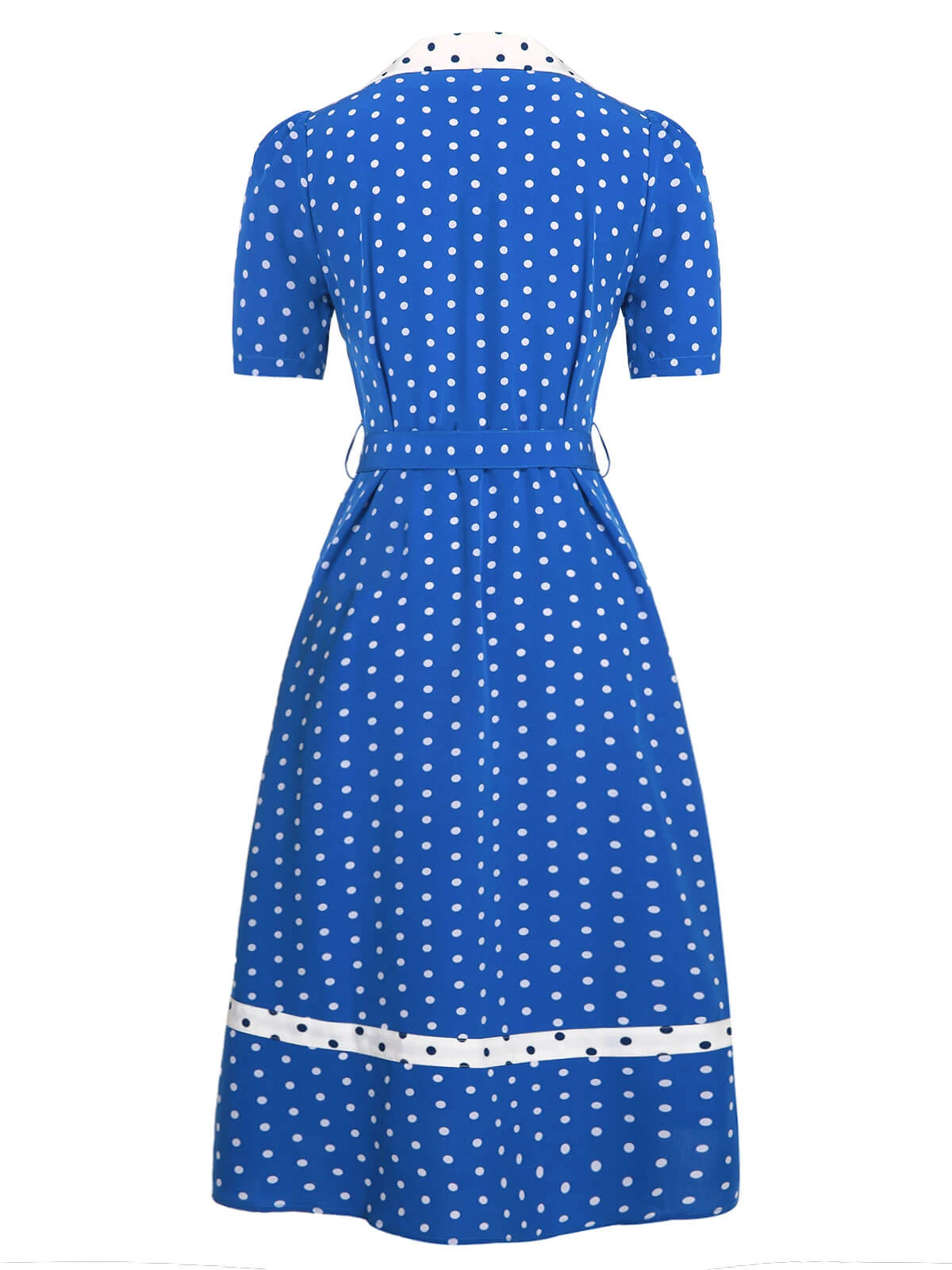Blue & White 1940s Polka Dot Lapel Dress 4 Blue & White 1940s Polka Dot Lapel Dress - Image 4