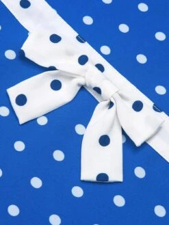Blue & White 1940s Polka Dot Lapel Dress 12 Blue & White 1940s Polka Dot Lapel Dress -Candi Clothing Shop SCHL000451 4