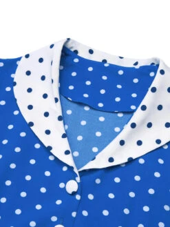 Blue & White 1940s Polka Dot Lapel Dress 11 Blue & White 1940s Polka Dot Lapel Dress -Candi Clothing Shop SCHL000451 6