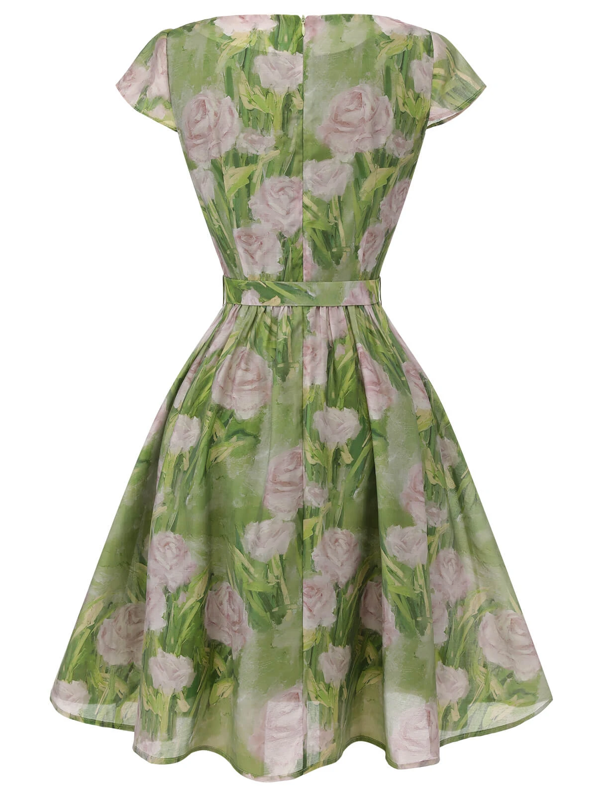 Green 1960s Oil-Painting Rose Dress 4 Green 1960s Oil-Painting Rose Dress - Image 4