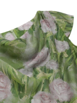 Green 1960s Oil-Painting Rose Dress 12 Green 1960s Oil-Painting Rose Dress -Candi Clothing Shop SCHL000562 4