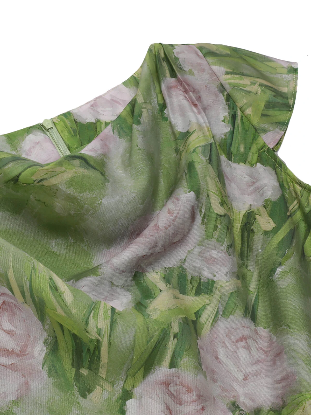 Green 1960s Oil-Painting Rose Dress 5 Green 1960s Oil-Painting Rose Dress - Image 5