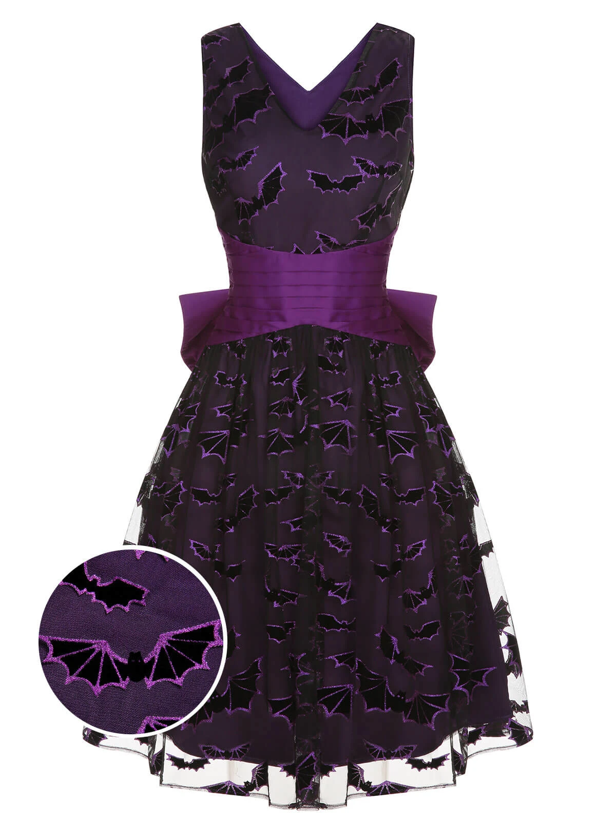 Deep Purple 1950s Halloween Bat Bow Dress 1 Deep Purple 1950s Halloween Bat Bow Dress