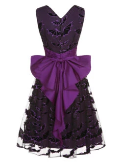 Deep Purple 1950s Halloween Bat Bow Dress 10 Deep Purple 1950s Halloween Bat Bow Dress -Candi Clothing Shop SCHL000582 3