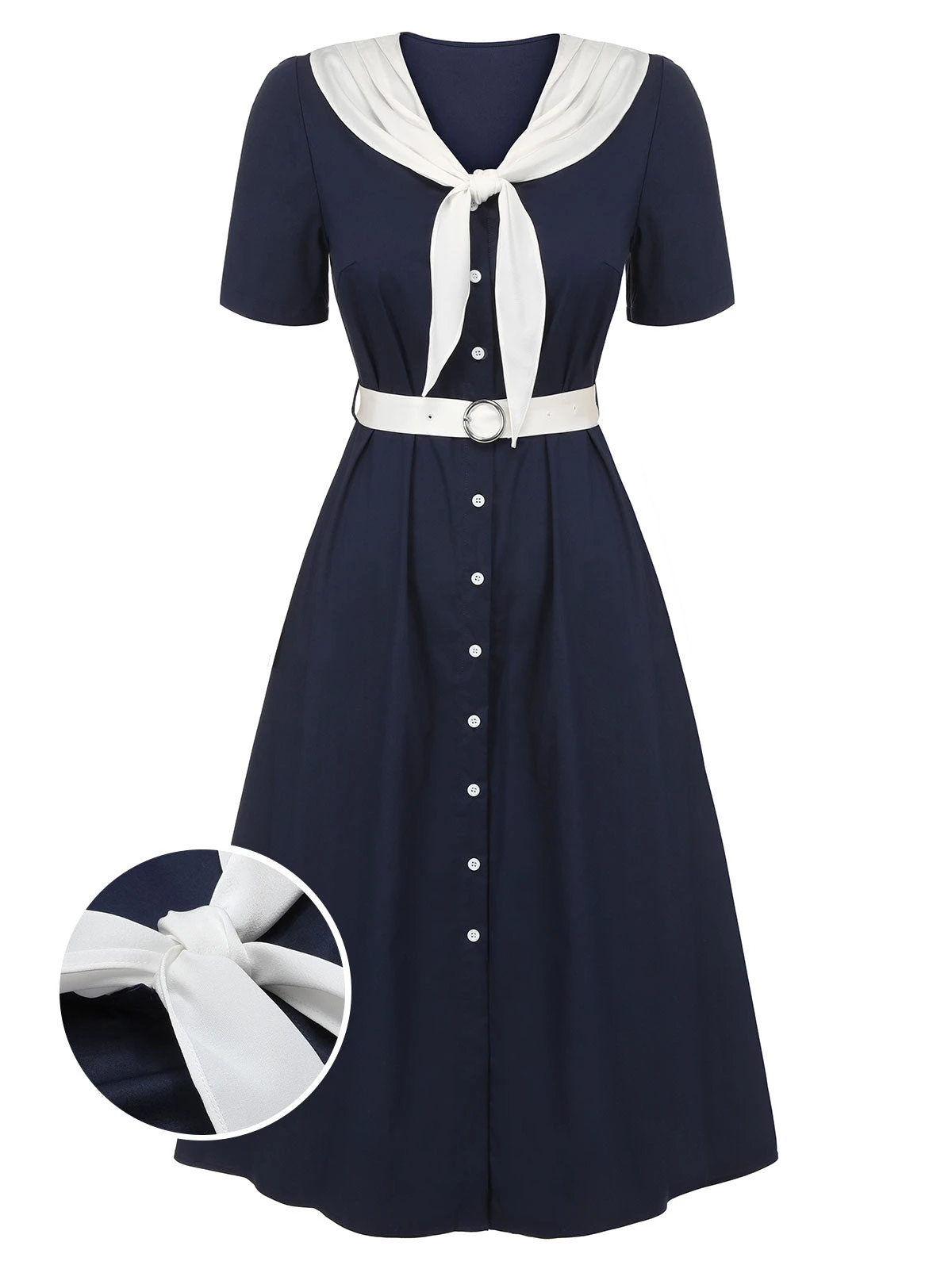 Dark Blue & White 1940s Sailor Collar Dress 1 Dark Blue & White 1940s Sailor Collar Dress