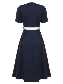 Dark Blue & White 1940s Sailor Collar Dress 10 Dark Blue & White 1940s Sailor Collar Dress -Candi Clothing Shop SCHL000613 3