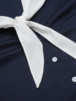 Dark Blue & White 1940s Sailor Collar Dress 11 Dark Blue & White 1940s Sailor Collar Dress -Candi Clothing Shop SCHL000613 5