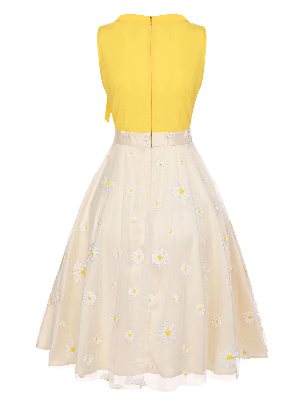 Yellow 1950s Daisy Bowtie Patchwork Dress 4 Yellow 1950s Daisy Bowtie Patchwork Dress - Image 4