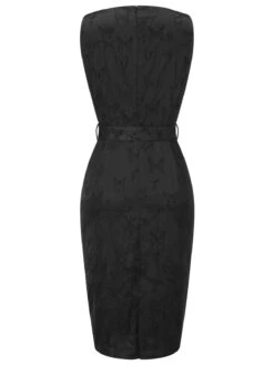 Black 1960s Sleeveless Butterflies Belted Solid Dress -Candi Clothing Shop SCHL000660 3 compressed