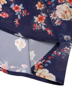 Navy Blue Floral Bubble Sleeves Dress 13 Navy Blue Floral Bubble Sleeves Dress -Candi Clothing Shop SCHL000667 4