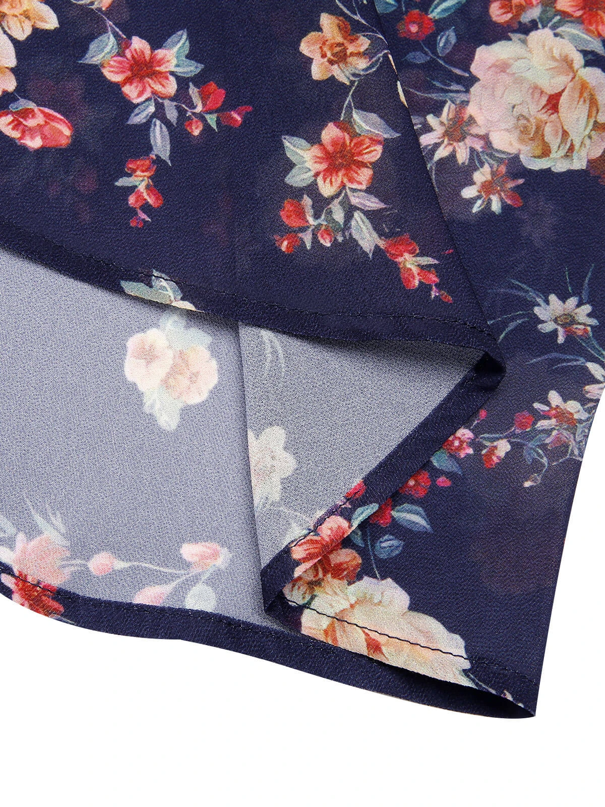 Navy Blue Floral Bubble Sleeves Dress 7 Navy Blue Floral Bubble Sleeves Dress - Image 7