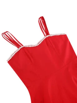 Red 1950s Lace Strap Swing Dress 10 Red 1950s Lace Strap Swing Dress -Candi Clothing Shop SCHL000670 R 4