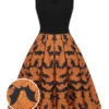 Black & Orange 1950s Halloween Bat Sleeveless Dress