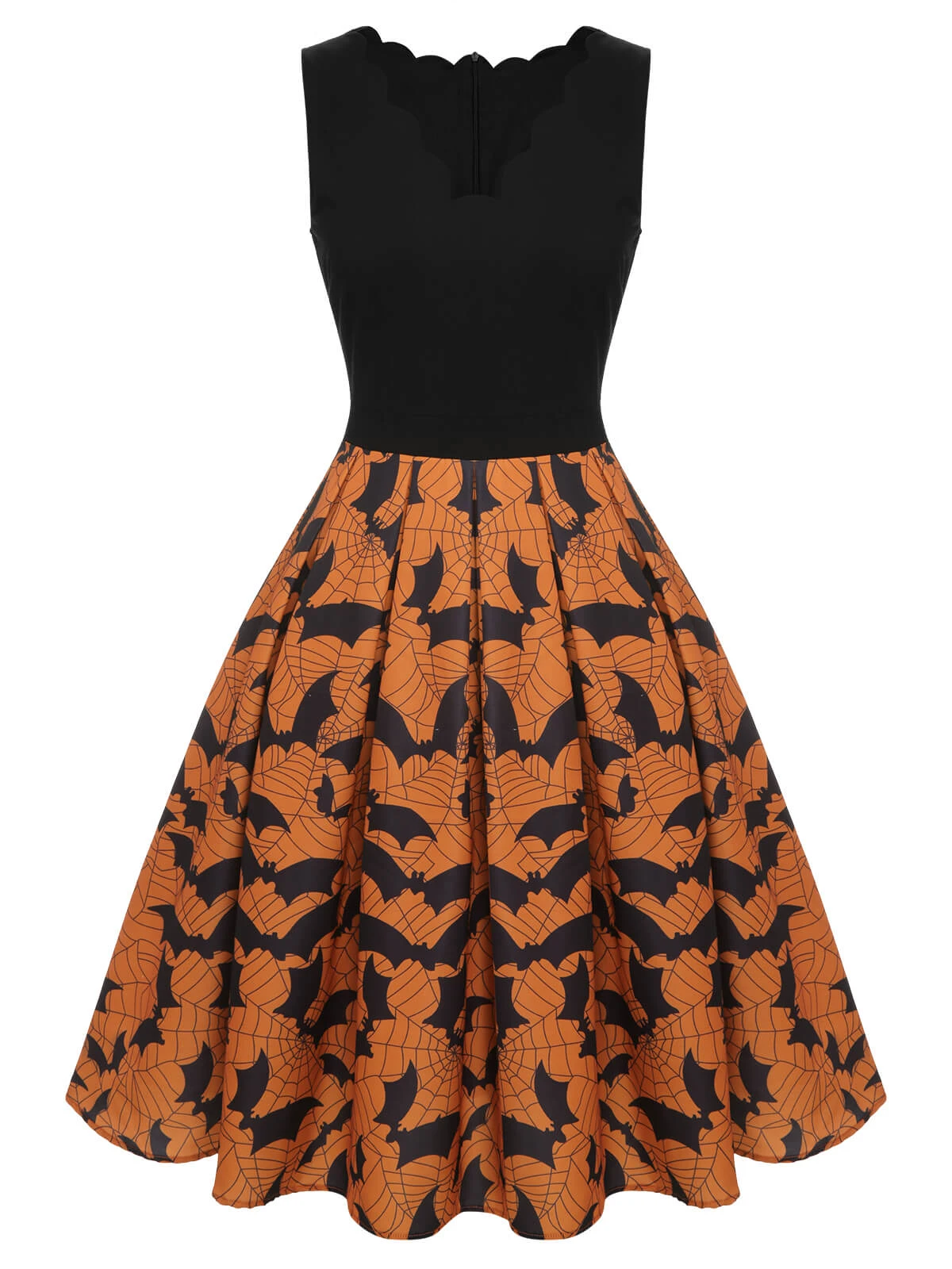 Black & Orange 1950s Halloween Bat Sleeveless Dress 2 Black & Orange 1950s Halloween Bat Sleeveless Dress - Image 2