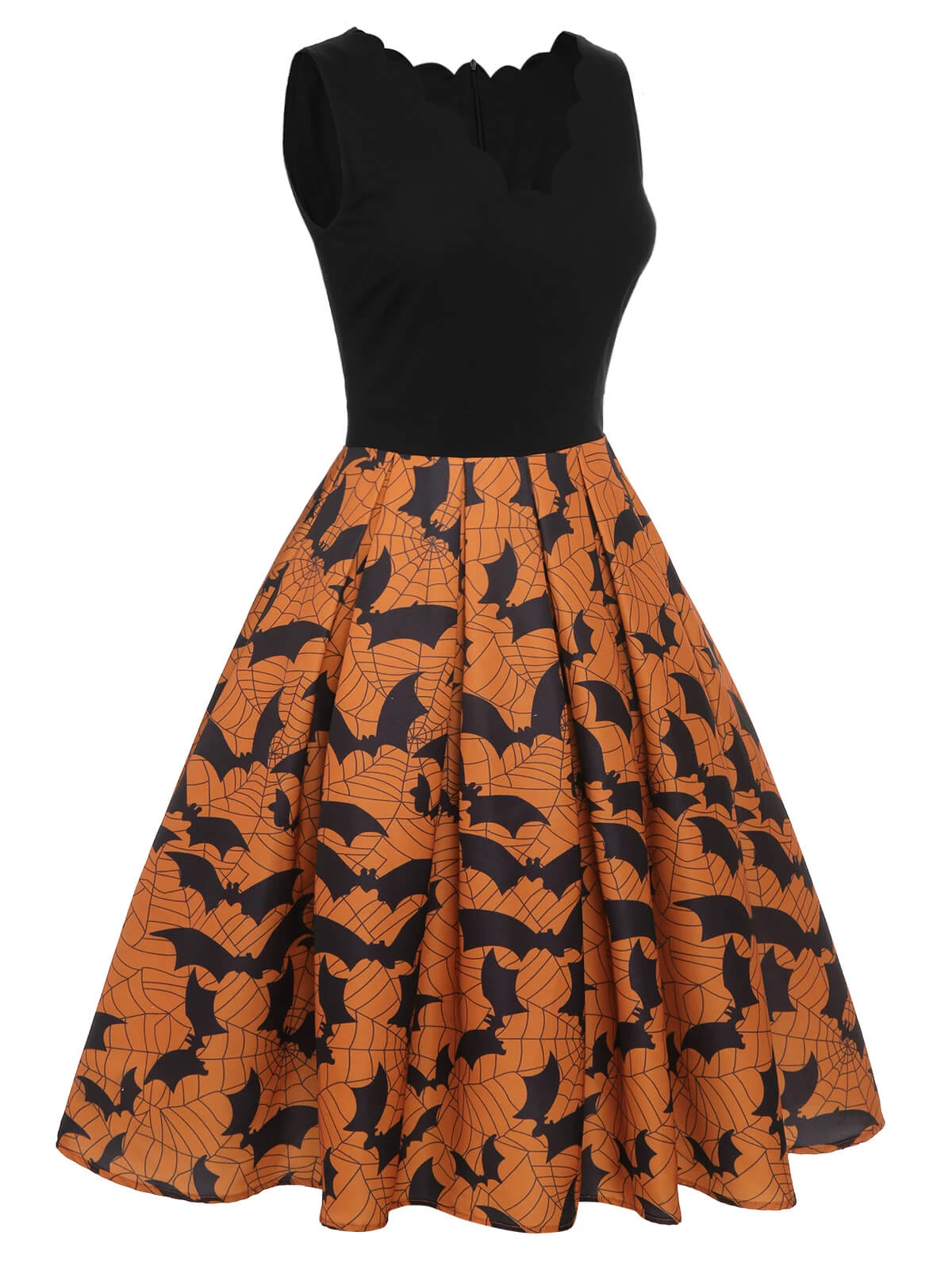 Black & Orange 1950s Halloween Bat Sleeveless Dress 3 Black & Orange 1950s Halloween Bat Sleeveless Dress - Image 3