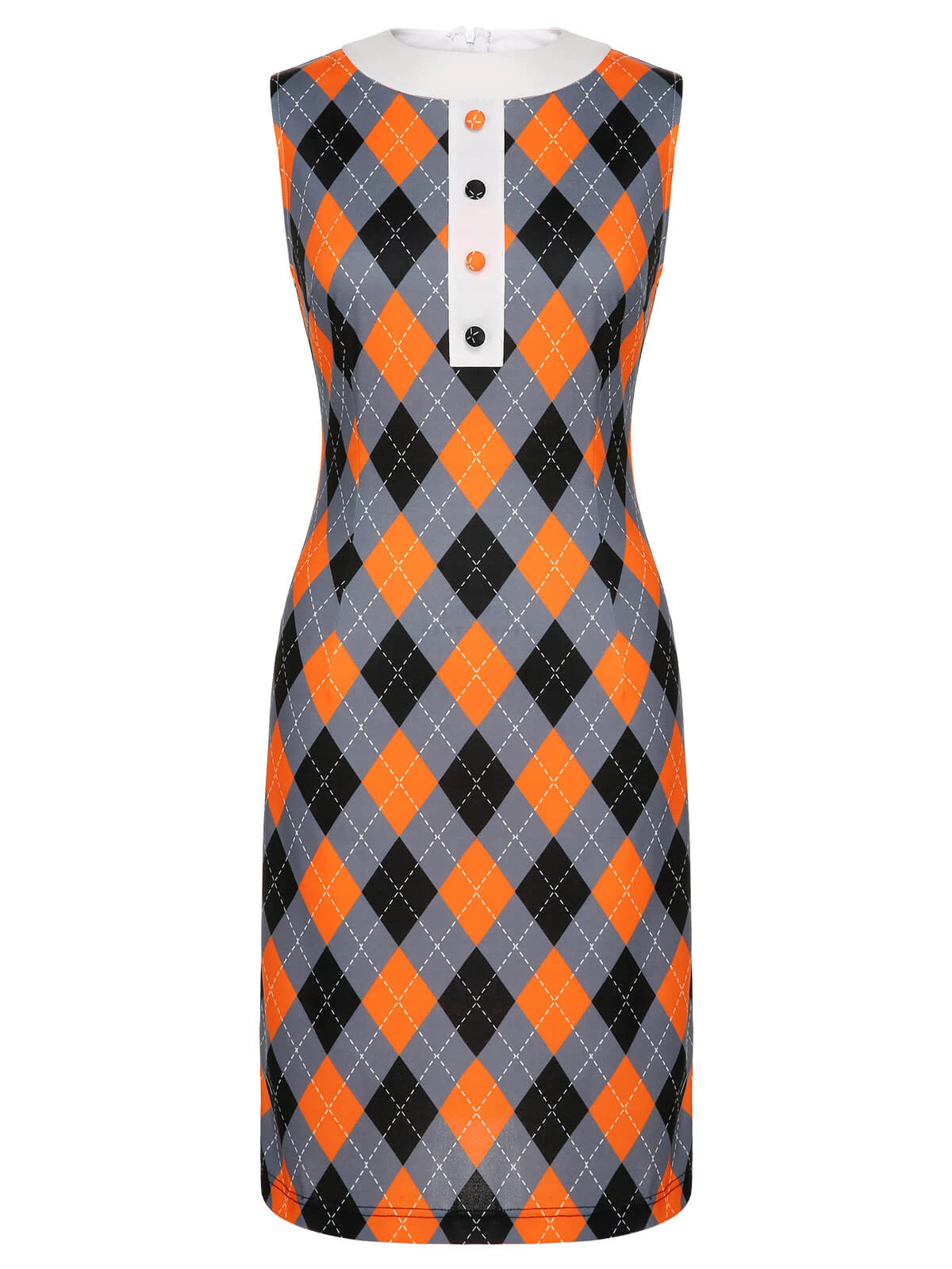 Orange 1960s Color Block Argyle Shift Dress 2 Orange 1960s Color Block Argyle Shift Dress - Image 2