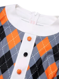 Orange 1960s Color Block Argyle Shift Dress 11 Orange 1960s Color Block Argyle Shift Dress -Candi Clothing Shop SCHL000794 4