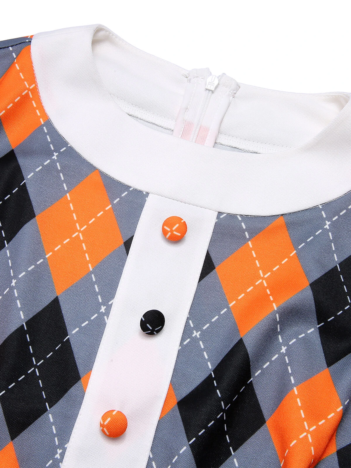 Orange 1960s Color Block Argyle Shift Dress 5 Orange 1960s Color Block Argyle Shift Dress - Image 5