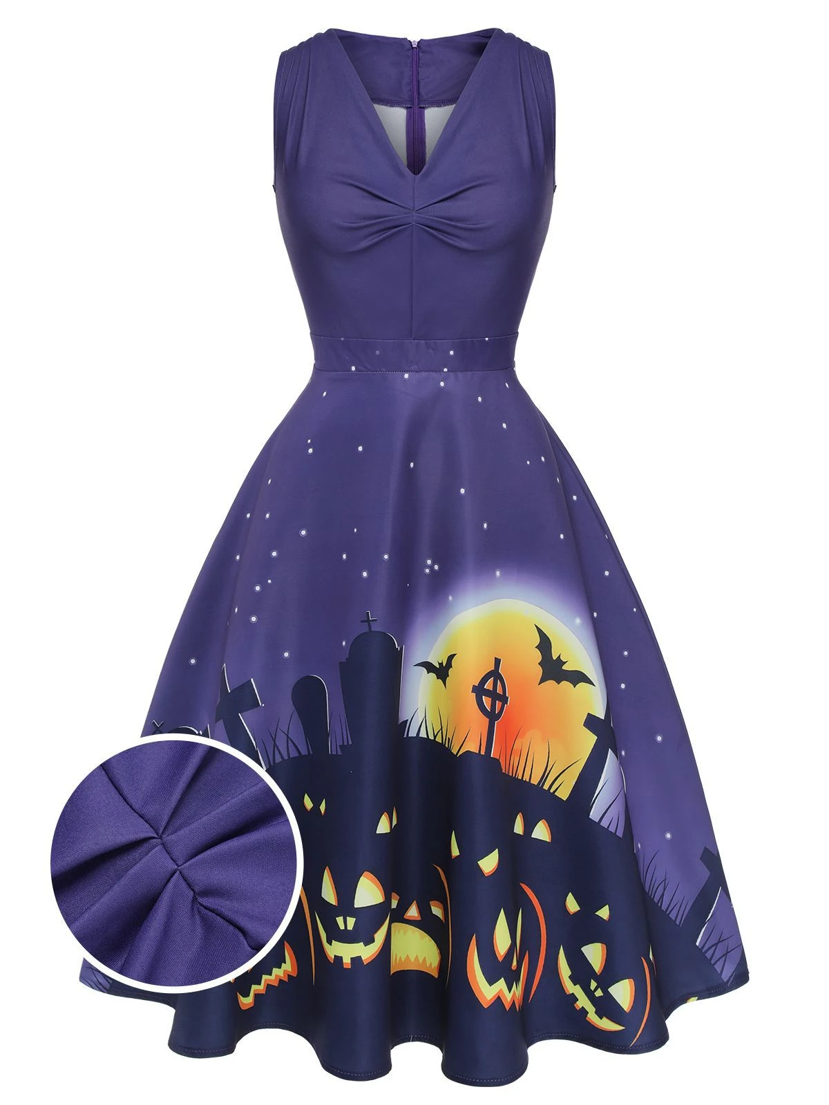 Deep Purple 1950s Halloween V-Neck Swing Dress 1 Deep Purple 1950s Halloween V-Neck Swing Dress