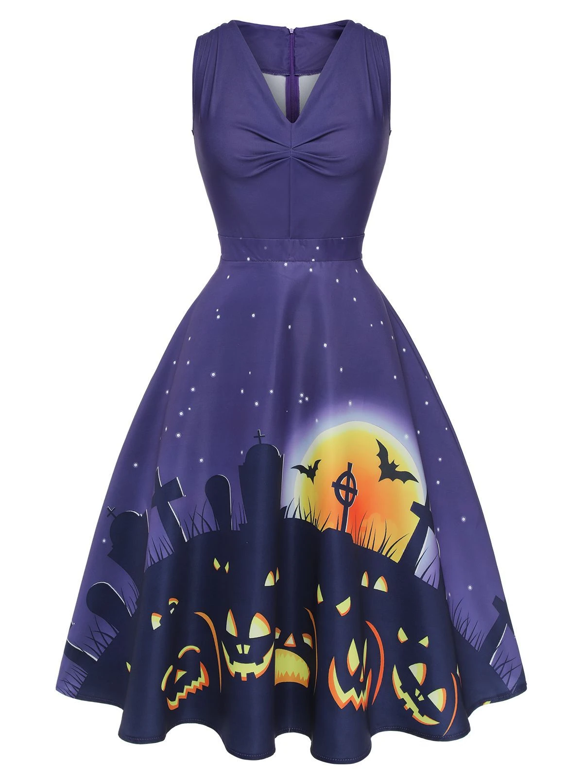Deep Purple 1950s Halloween V-Neck Swing Dress 2 Deep Purple 1950s Halloween V-Neck Swing Dress - Image 2