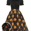 1950s Halloween Pumpkin Bow Tie Dress