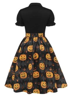 1950s Halloween Pumpkin Bow Tie Dress -Candi Clothing Shop SCHL000826 3 compressed