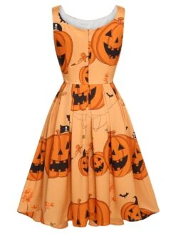 Orange 1950s Halloween Sleeveless Beading Dress 10 Orange 1950s Halloween Sleeveless Beading Dress -Candi Clothing Shop SCHL000850 3 compressed