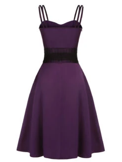 Deep Purple 1950s Halloween Solid Strap Dress -Candi Clothing Shop SCHL000857 3