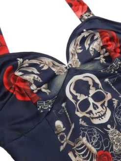 Black 1950s Sweetheart Skeleton Rose Swing Dress 11 Black 1950s Sweetheart Skeleton Rose Swing Dress -Candi Clothing Shop SCHL000859 4 compressed