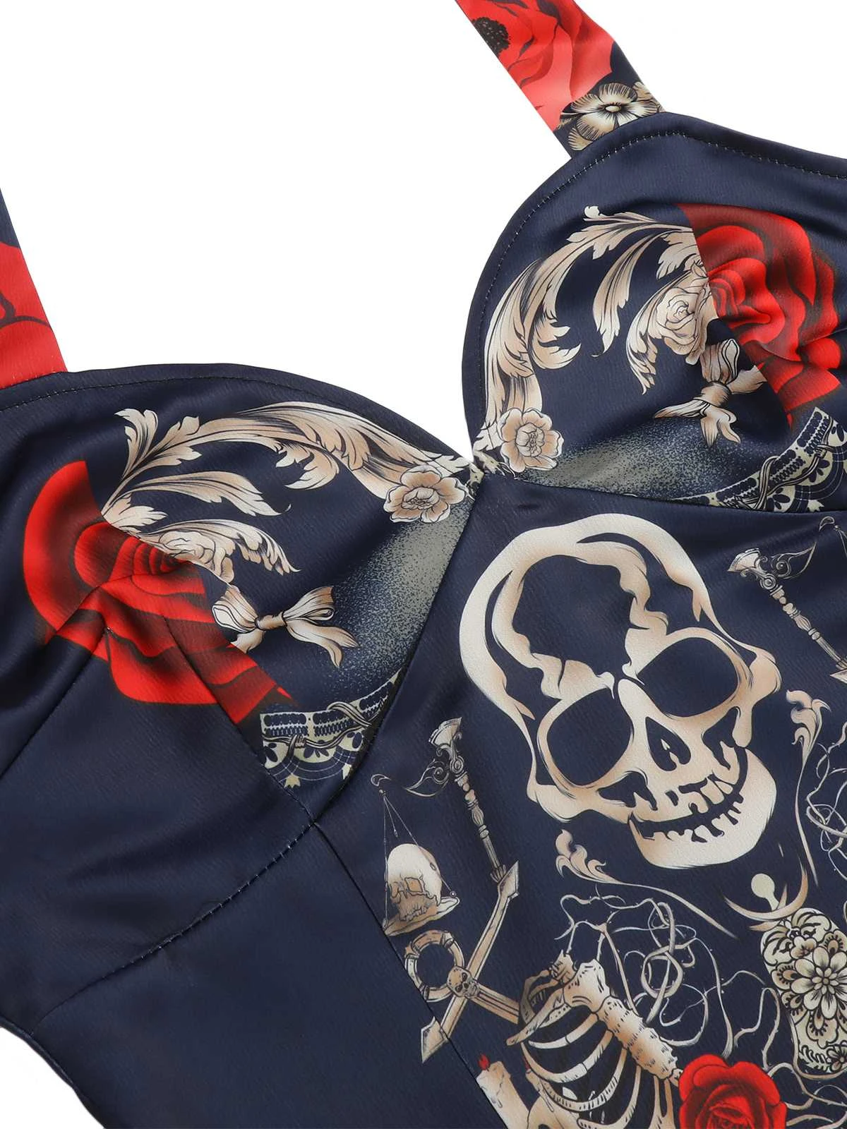 Black 1950s Sweetheart Skeleton Rose Swing Dress 5 Black 1950s Sweetheart Skeleton Rose Swing Dress - Image 5