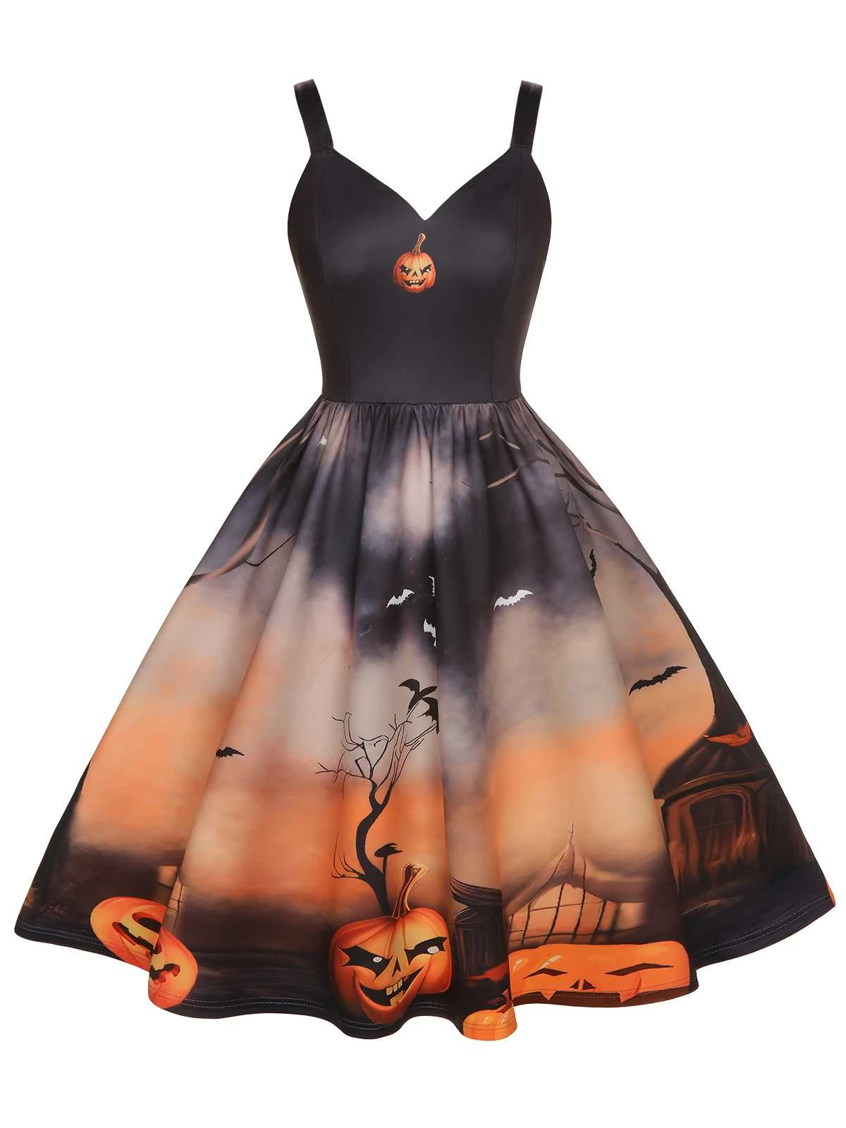 Black 1950s Halloween Pumpkin Swing Dress 2 Black 1950s Halloween Pumpkin Swing Dress - Image 2