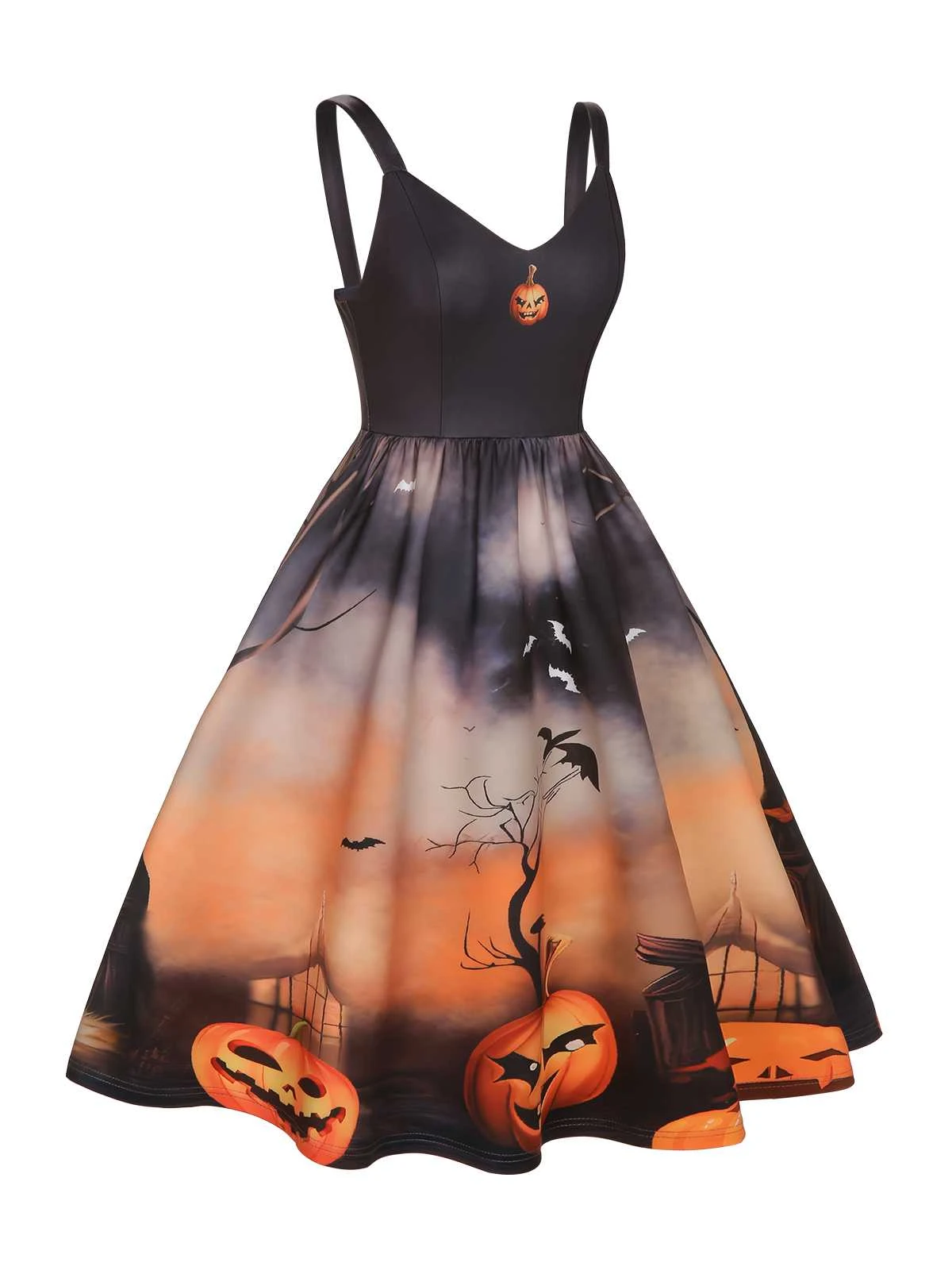 Black 1950s Halloween Pumpkin Swing Dress 3 Black 1950s Halloween Pumpkin Swing Dress - Image 3