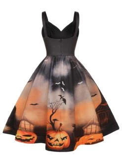 Black 1950s Halloween Pumpkin Swing Dress 10 Black 1950s Halloween Pumpkin Swing Dress -Candi Clothing Shop SCHL000885 3 compressed
