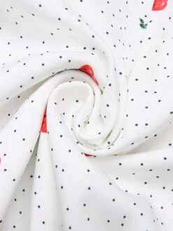 White Satin-faux Cherry Polka Dot Dress 13 White Satin-faux Cherry Polka Dot Dress -Candi Clothing Shop SCHL000992 6