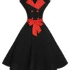 Black 1950s Halloween Polka Dots Swing Dress