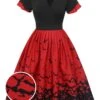 1950s Halloween Flounce Sleeve Swing Dress