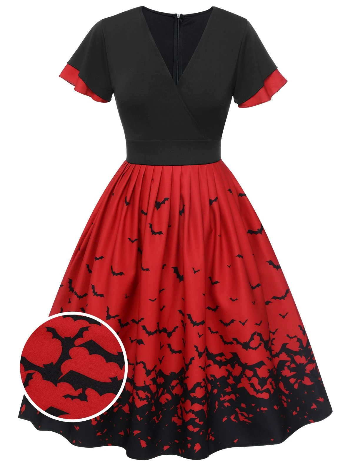 1950s Halloween Flounce Sleeve Swing Dress 1 1950s Halloween Flounce Sleeve Swing Dress